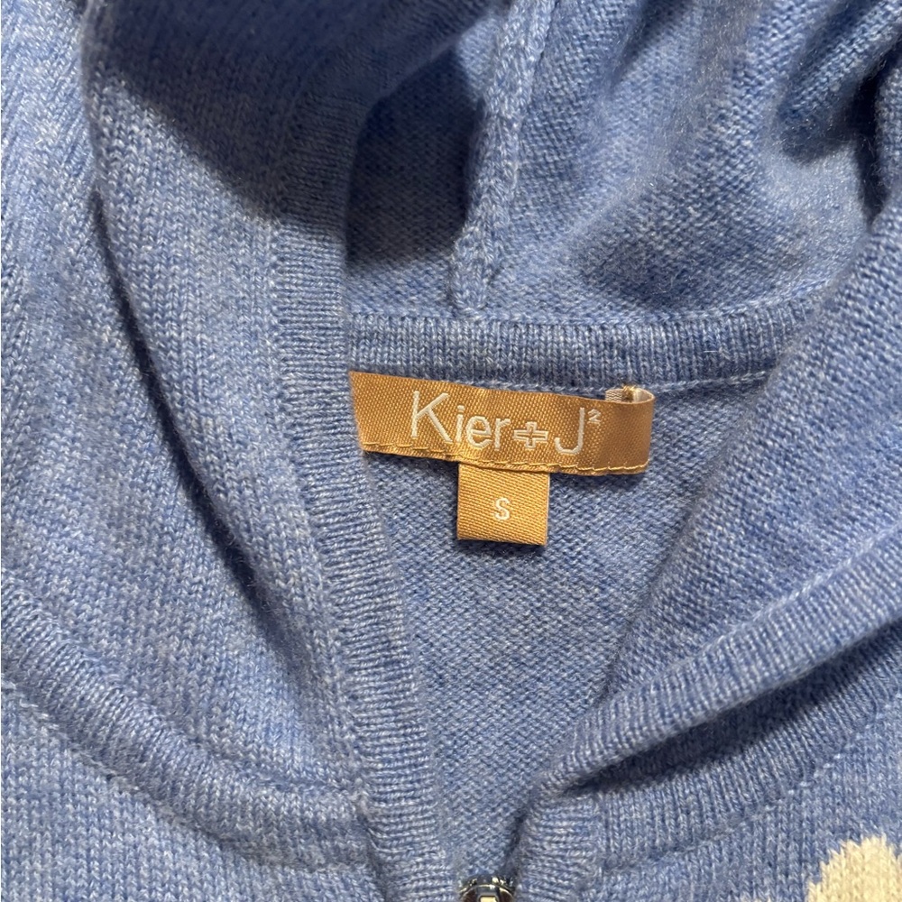 Kier+J Cashmere Full Zip Hooded Cardigan Sweater Blue White Clouds Women's Sz S - Picture 3 of 7